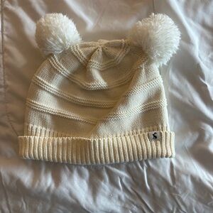 Joules Cream Knit Hat with Pom-Poms for Kids